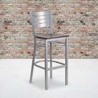 Flash Furniture XU-DG-60402-BAR-MAHW-GG HERCULES Series Silver Slat Back Metal Restaurant Barstool